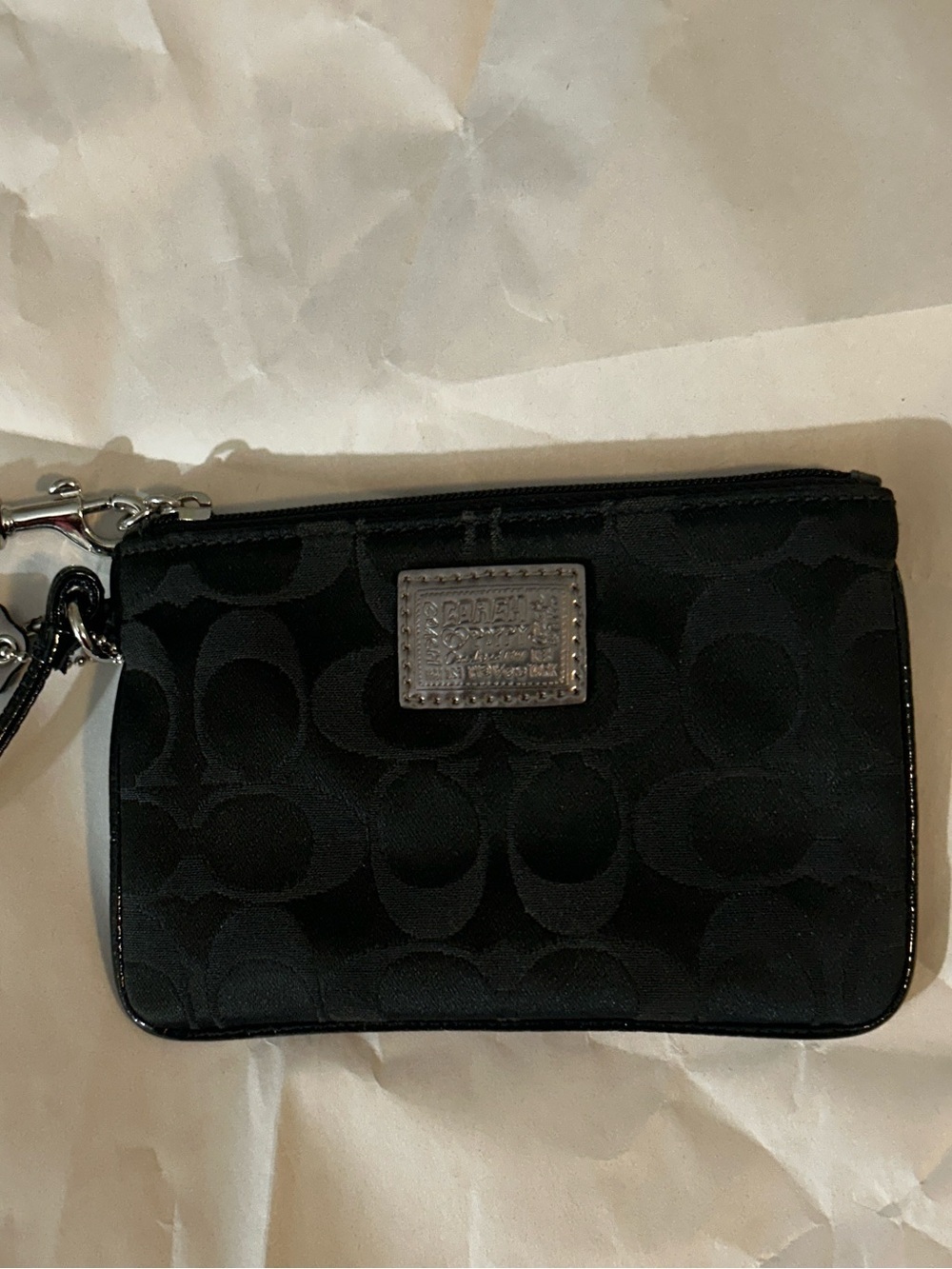 Vintage Coach Poppy Black Signature C Wristlet with Silver Hardware